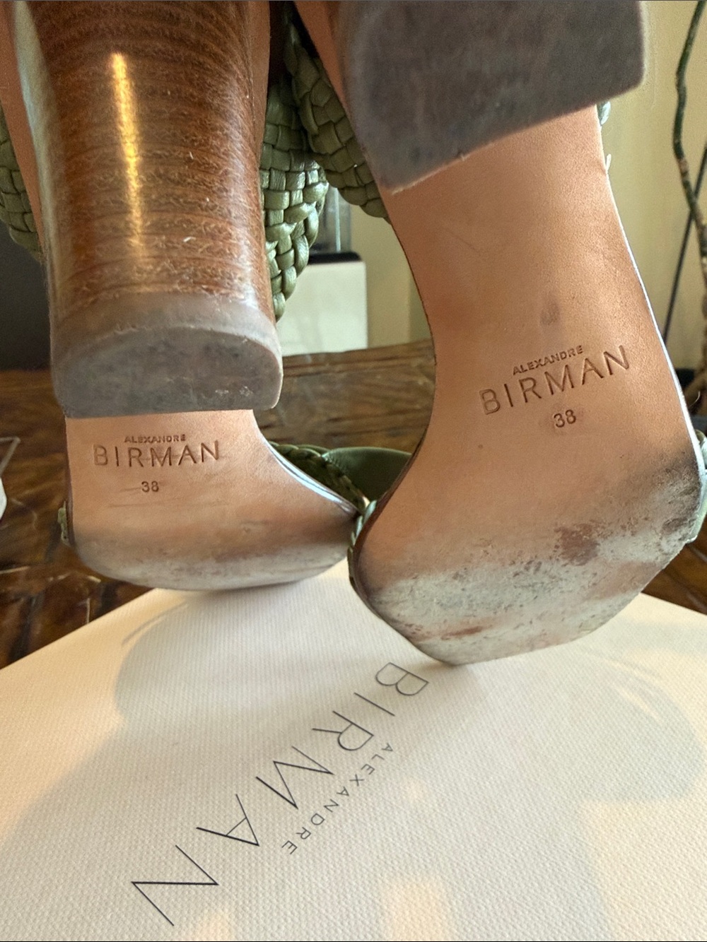 Alexandre Birman Olive Green Leather Block Heel Sandals - Picture 9 of 12